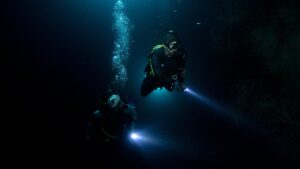 2 divers on a Night Dive