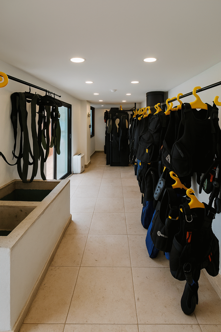 Rental Gear & Cleaning Area at Xico Dive Center in Playa del Carmen