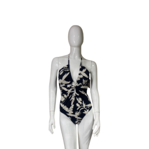 Black with Beige Flower One Piece